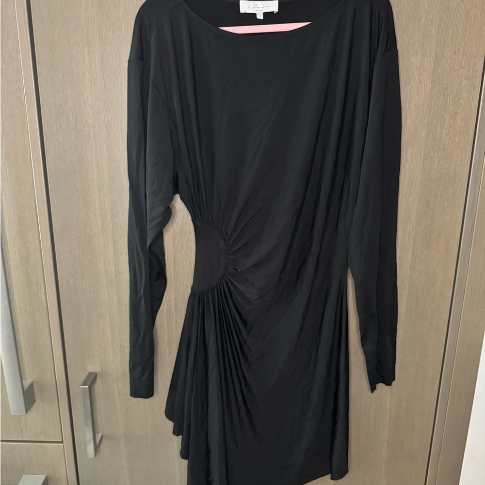 L'Academie Black Long Sleeve Gathered Dress